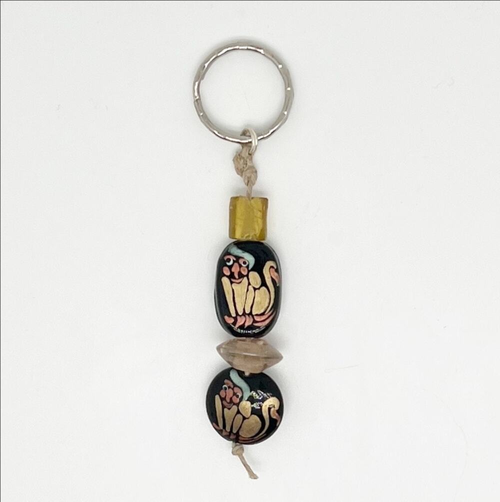 Handmade Painted Golden Monkey Beaded Keychain Hand Crafted Artisan